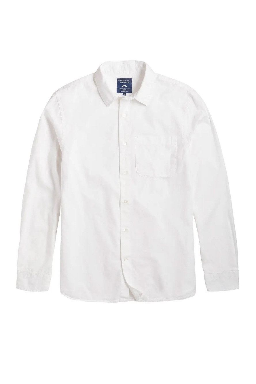 Nantucket Whaler White Poplin Long Sleeve Button Up Shirt/2431